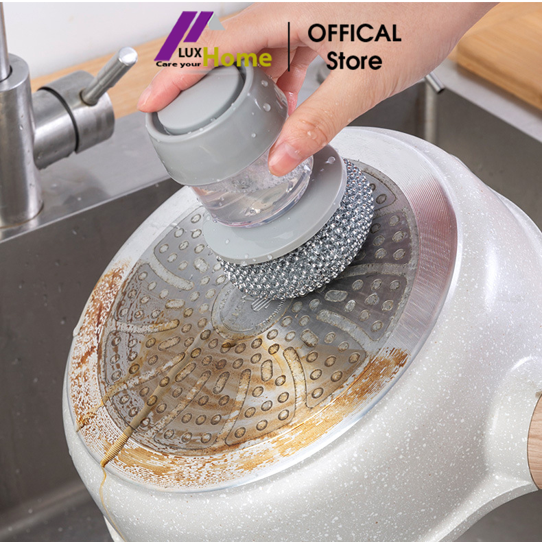 Dụng cụ cọ xoong nồi thông minh, có tay cầm đựng nước rửa tiện dụng