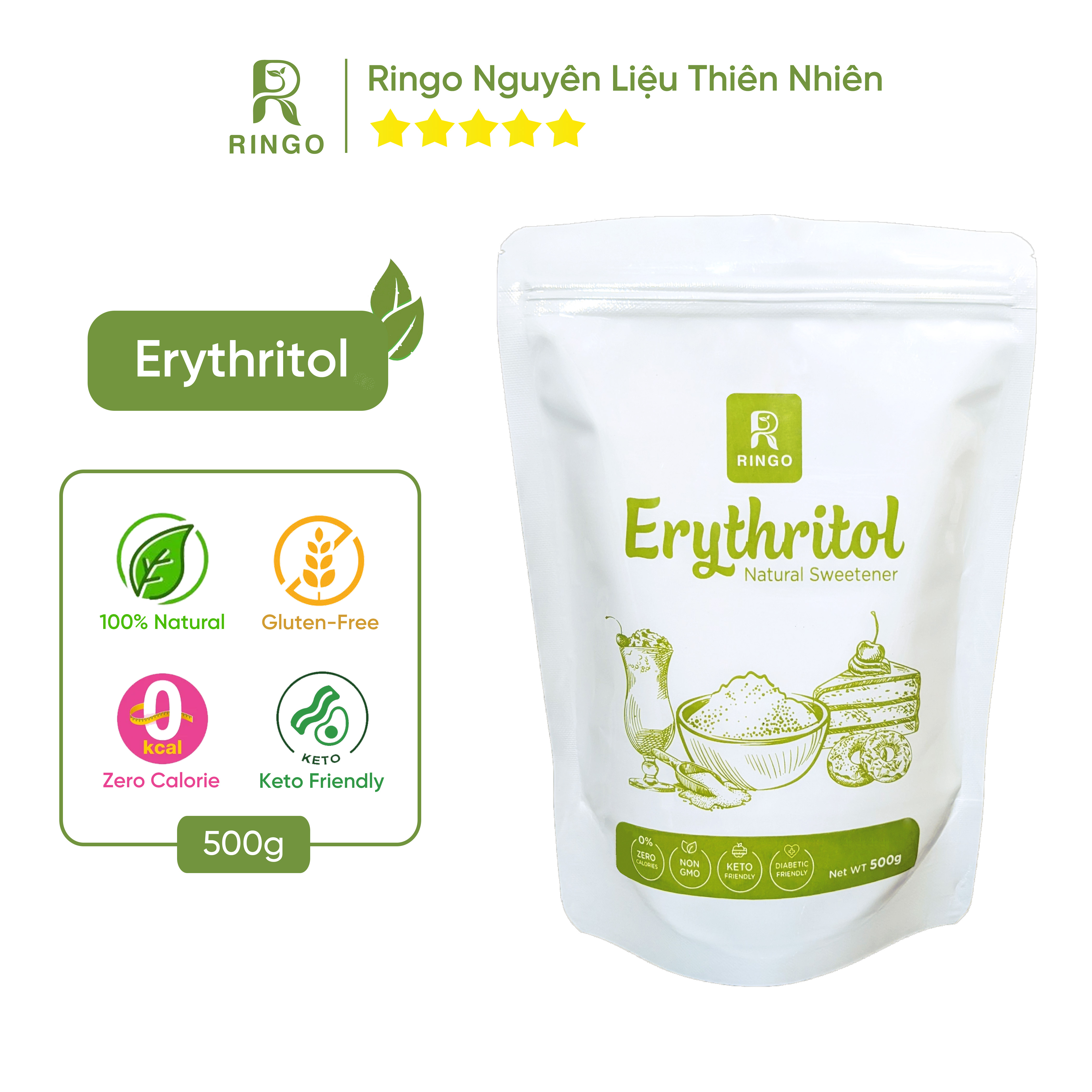 Đường Erythritol - Natural Sweetener, Keto-Friendly, Diabetic-Friendly 500G