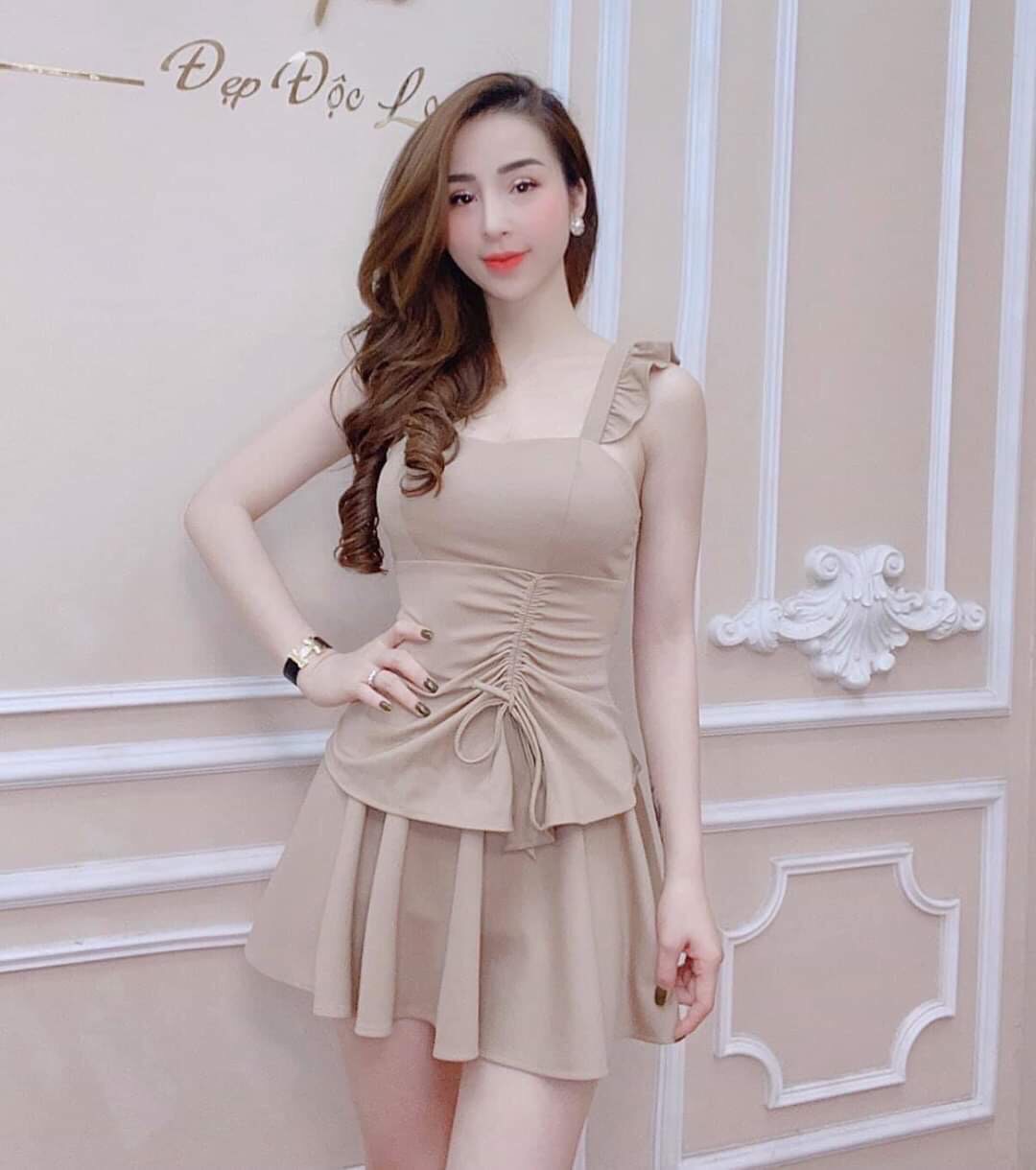 [HCM]SET ÁO TAY BÈO RÚT DÂY +CHÂN VÁY XÒE XINH XẮNTÔN DÁNG FORM SIÊU ĐẸP-QC39