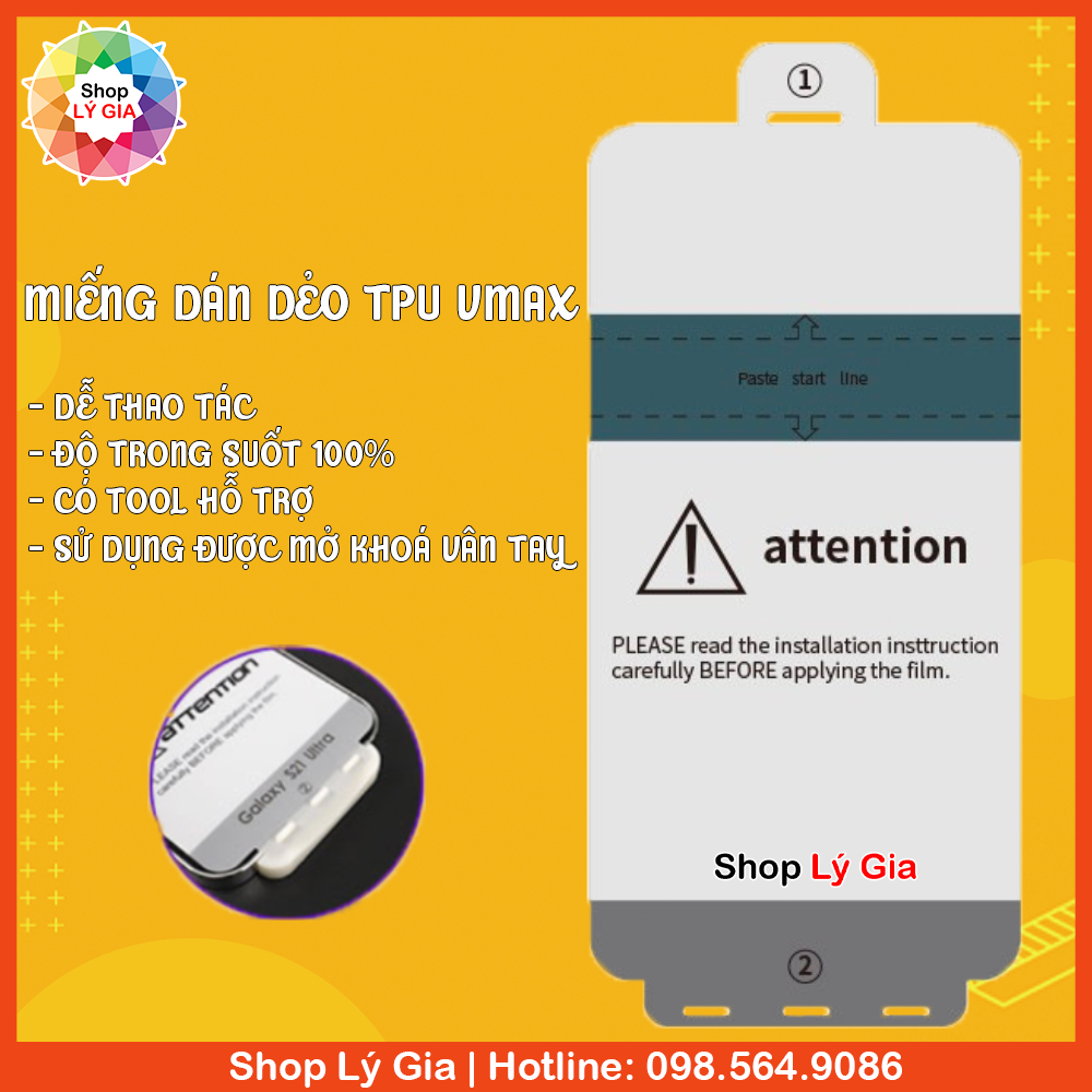 Miếng dán dẻo TPU full màn hình cho S24 Ultra/ S23 Ultra/ Note 20 Ultra/ Note10 Plus / Note 9 / Note 8 / S22 / S21 / S20 / S10 | Thương hiệu VMax
