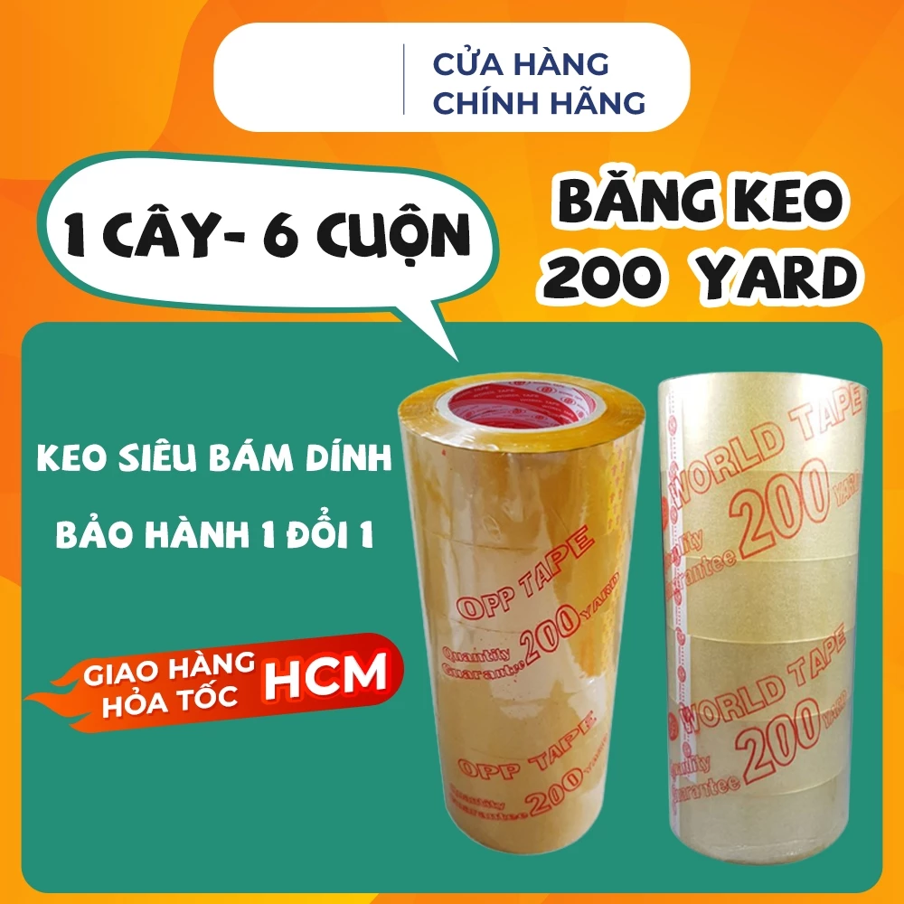 CÂY BĂNG KEO TRONG 06 CUỘN ĐÓNG HÀNG 200 YARD , BĂNG DÍNH ĐÓNG HÀNG, BĂNG KEO TRONG DAI BÁM DÍNH TỐT
