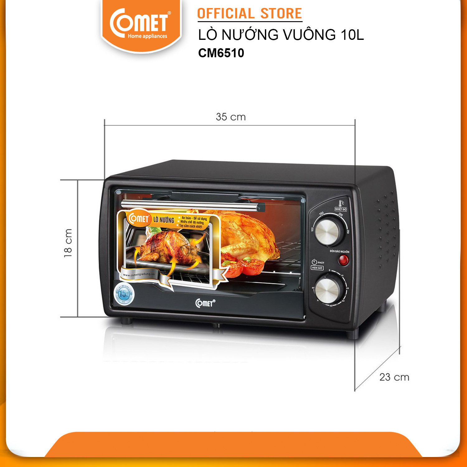 Lò nướng điện mini đa năng comet - cm6510 10l - lò nướng điện nhỏ gọn - hàng chính hãng - bh 12 tháng