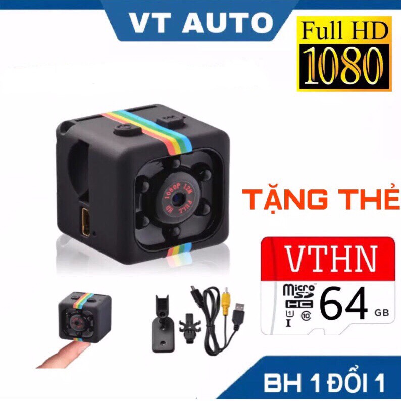 [TẶNG THẺ NHỚ 64GB] Camera hành trình mini siêu nhỏ SQ11 full hd 1080p đi phượt du lịch chống rung - VT auto