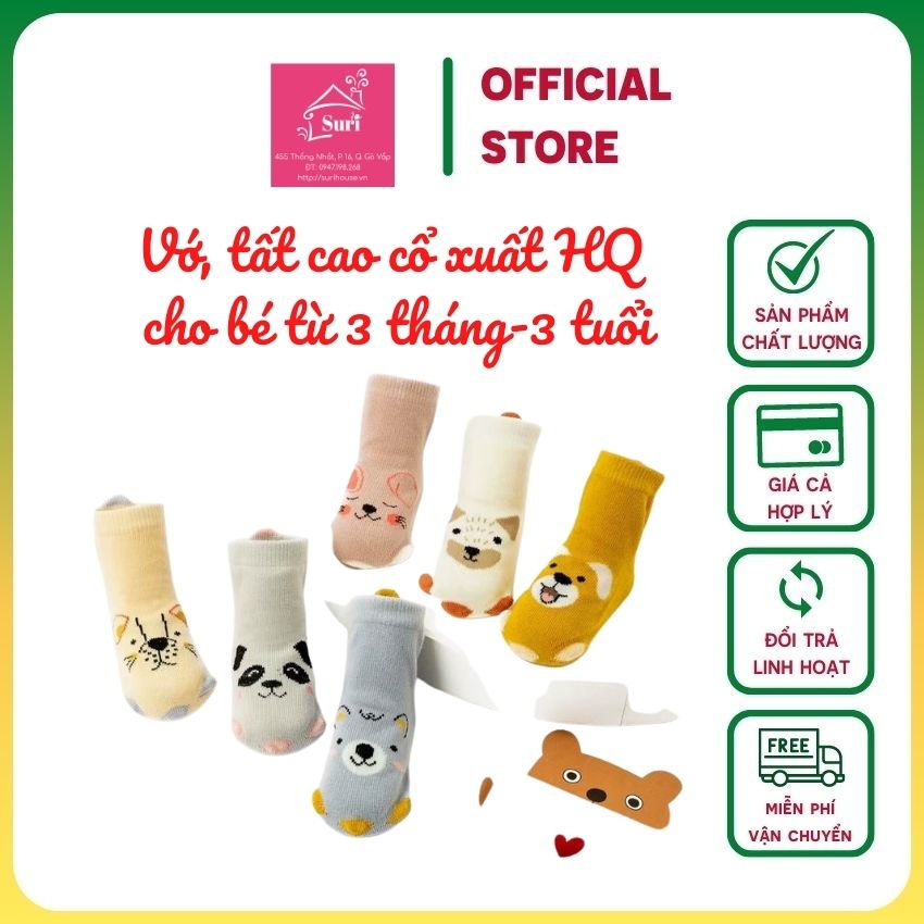 [HCM]-Tất, vớ cao cổ xuất HQ cho trẻ em từ 3 tháng đến 3 tuổi co giãn tốt, hình xinh xắn, có đế chống trơn trượt-Suri Kids Baby-SK28-phụ kiện thời trang trẻ em đẹp