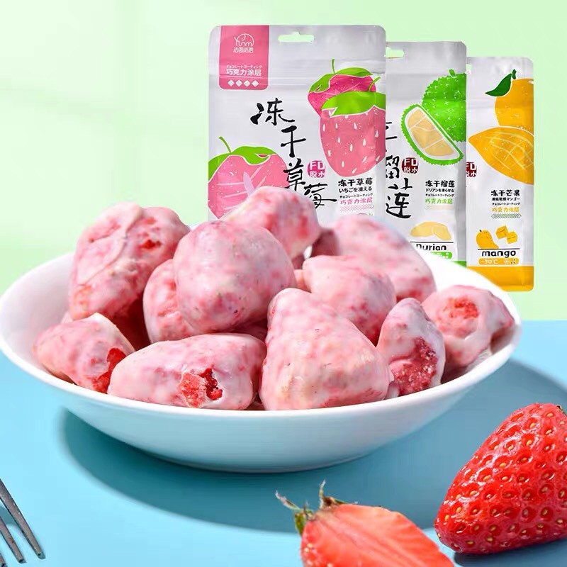 (Sẵn) Hoa quả sấy lạnh bọc sữa 4 vị cực ngon - Dâu tây Xoài Đào Sầu