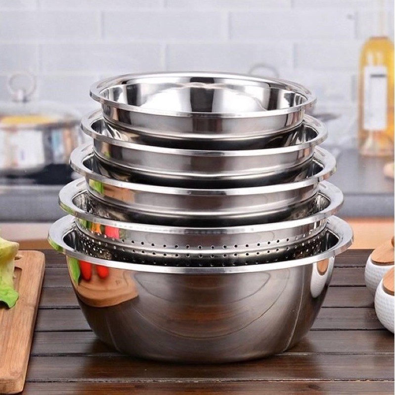 Bộ thau rổ inox 5 món tiện dụng