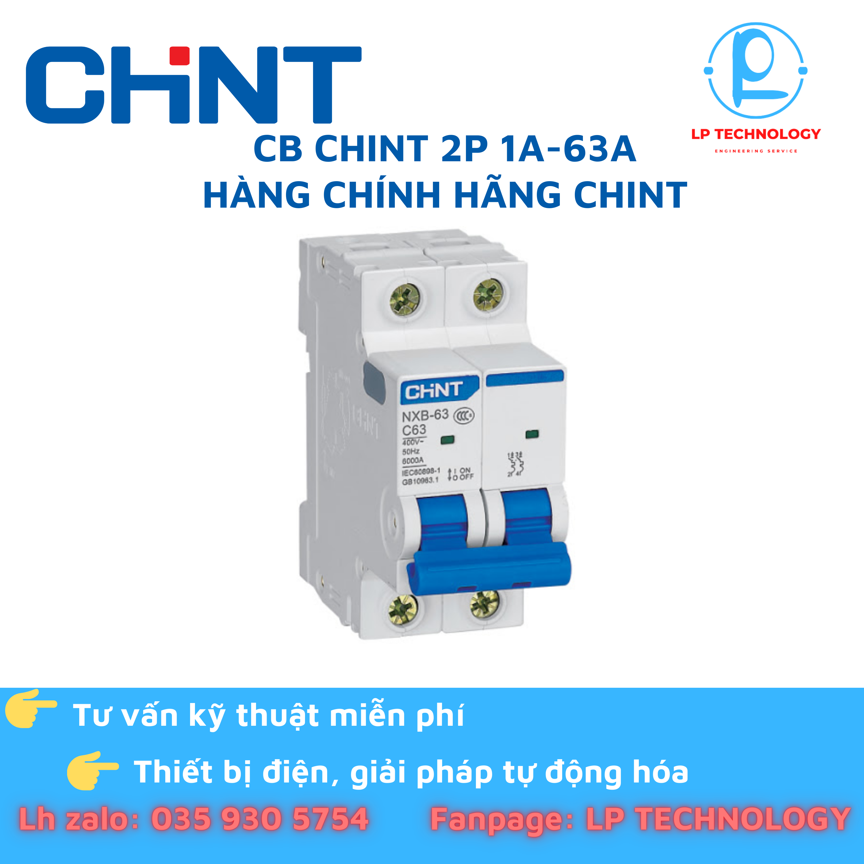 Cầu dao cb chint 2p hàng chính hãng - 1a - 6a-10a-16a-20a-25a-32a-40a-50a-63a