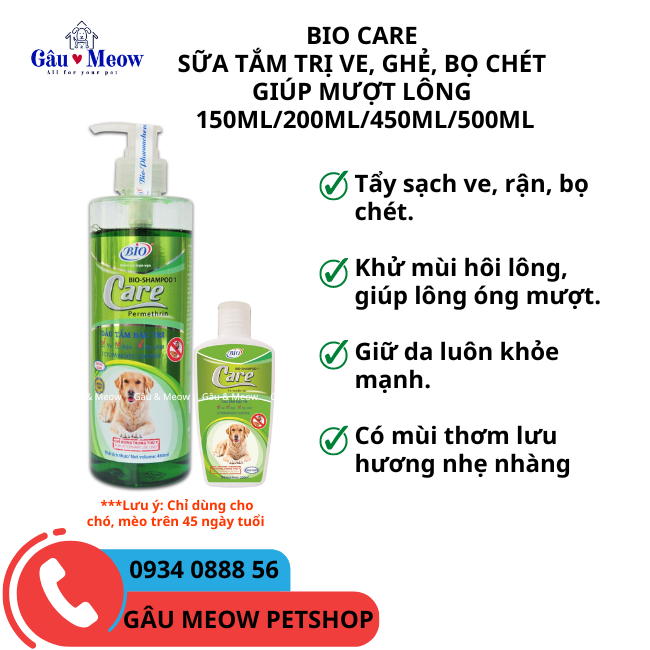 Bio Care - Sữa tắm trị ve, ghẻ, bọ chét giúp mượt lông 450ml