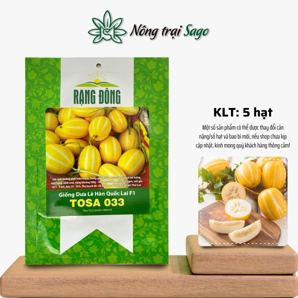 Hạt giống Dưa Lê Hàn Quốc Tosa 033 trái sai, ngọt, thơm, trồng quanh năm, hiệu Hạt giống Rạng Đông - Nông Trại Sago