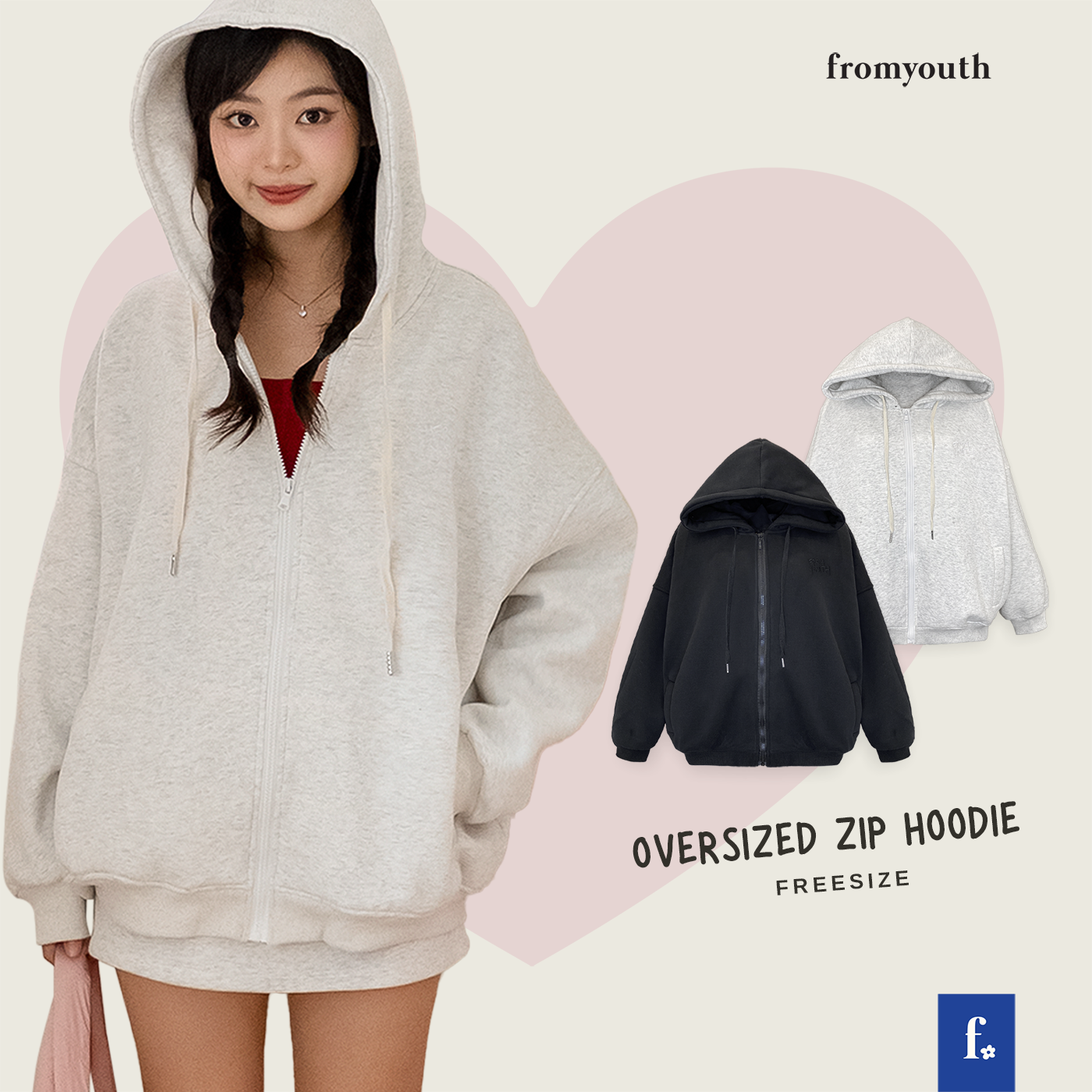 Áo khoác nỉ kéo khóa dáng freesize NAKEDbyV - Oversized Zip Hoodie