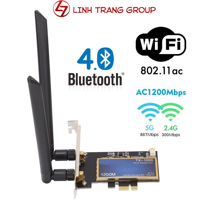 Card wifi PCI-E chuẩn AC tích hợp bluetooth cho máy tính bàn Wtxup 7260AC 867Mbps, TX-1200 1200Mbps - PK09