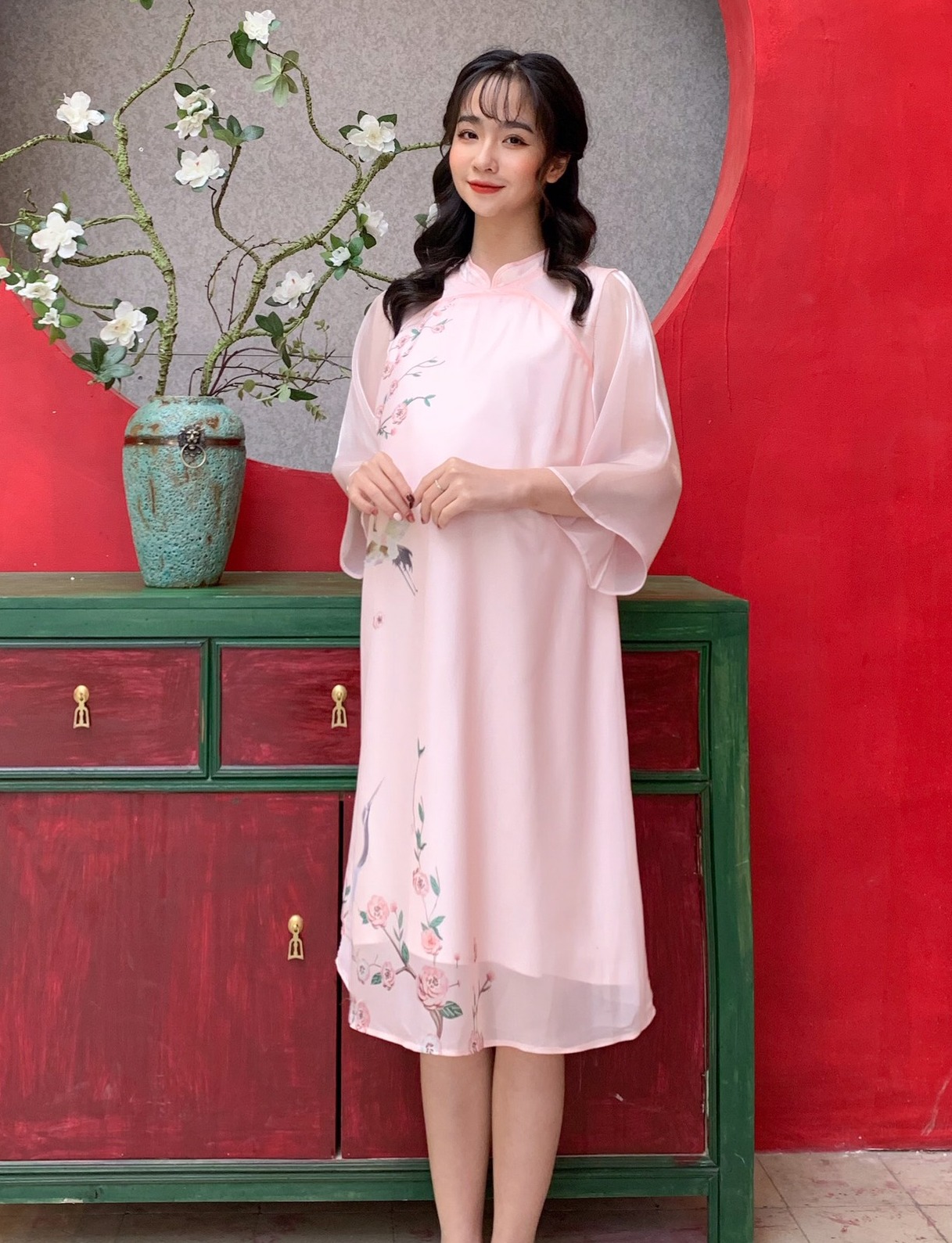 Váy bầu cách tân cho mẹ bầu diện tết cực xinh - Đầm bầu dự tiệc thiết kế Medyla - VS383