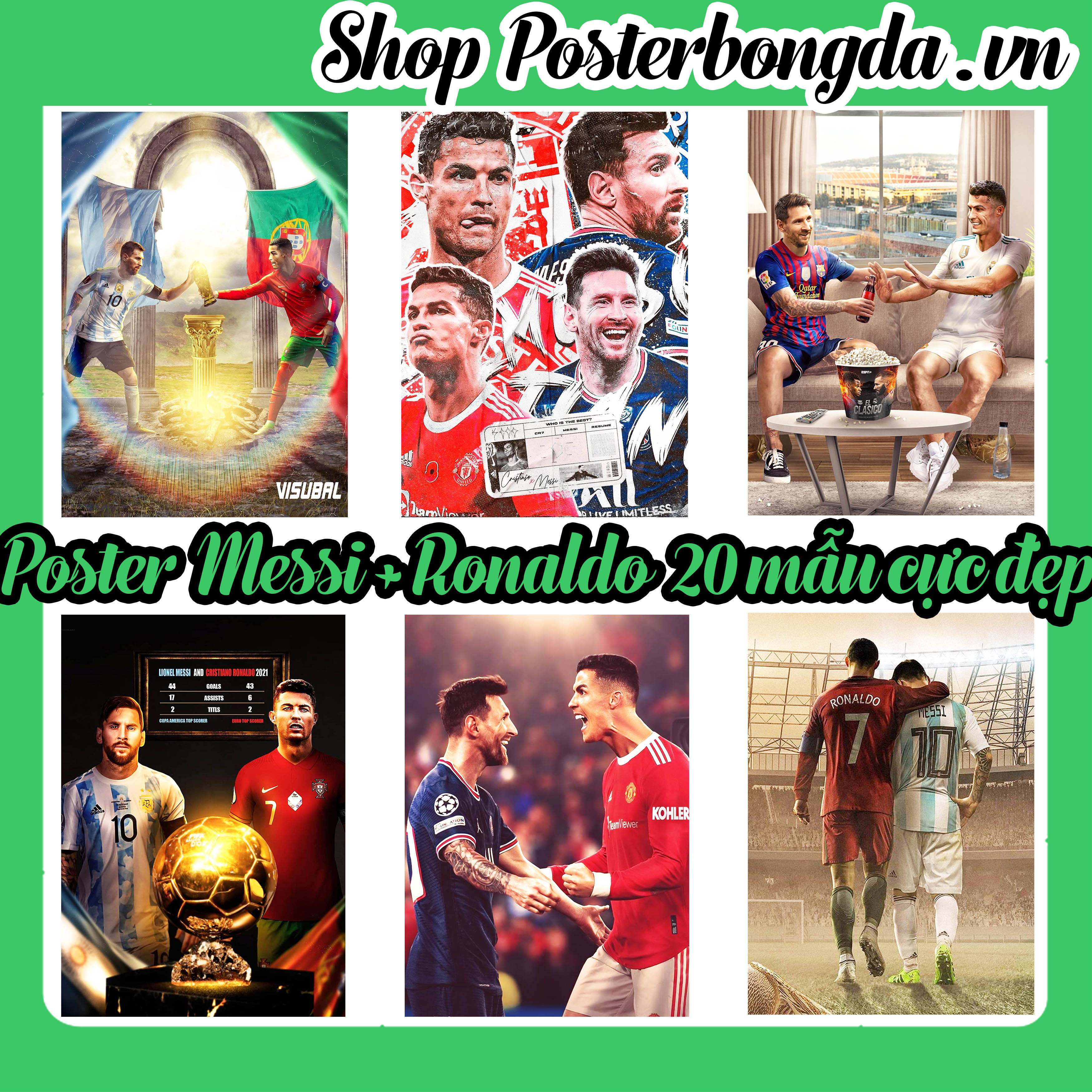 Poster messi ronaldo kết hợp, ảnh dán tường messi ronaldo kết hợp cực đẹp, poster bóng đá có in theo yêu cầu