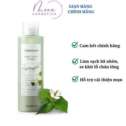 Toner diếp cá mamonde pore clean toner 250ml, nước hoa hồng cho da dầu mụn