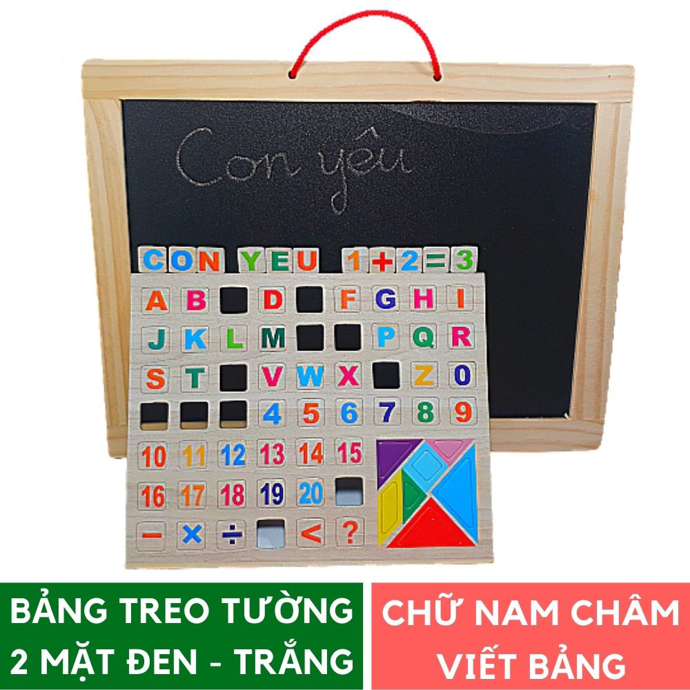 Bảng học treo tường 2 mặt Đen Trắng gồm chữ cái và số nam châm đồ chơi cho bé giáo dục sớm