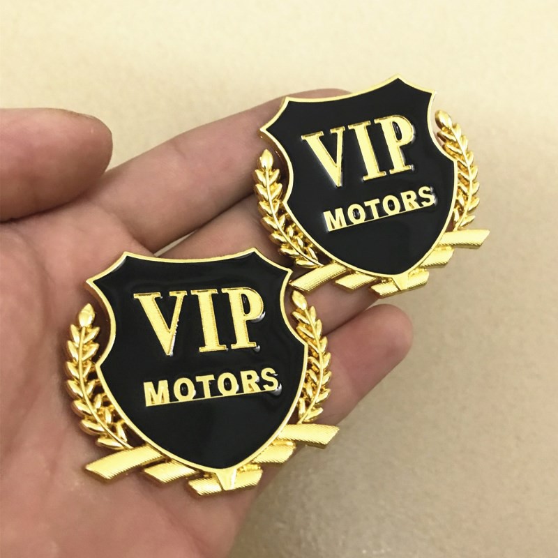 Logo Bông Lúa Kim Loại Viền Vàng Chữ VIP MOTORS Cao Cấp