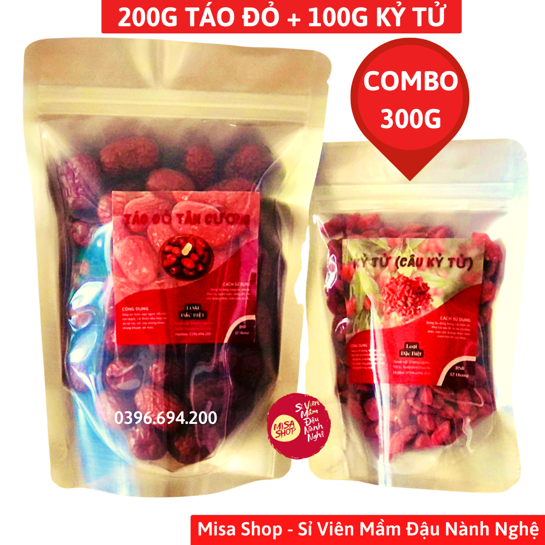Combo 200g táo đỏ+100g kỷ tử làm trà táo đỏ kỷ tử đẹp da hồng da sáng mắt bổ máu, trà dưỡng nhan - misa shop