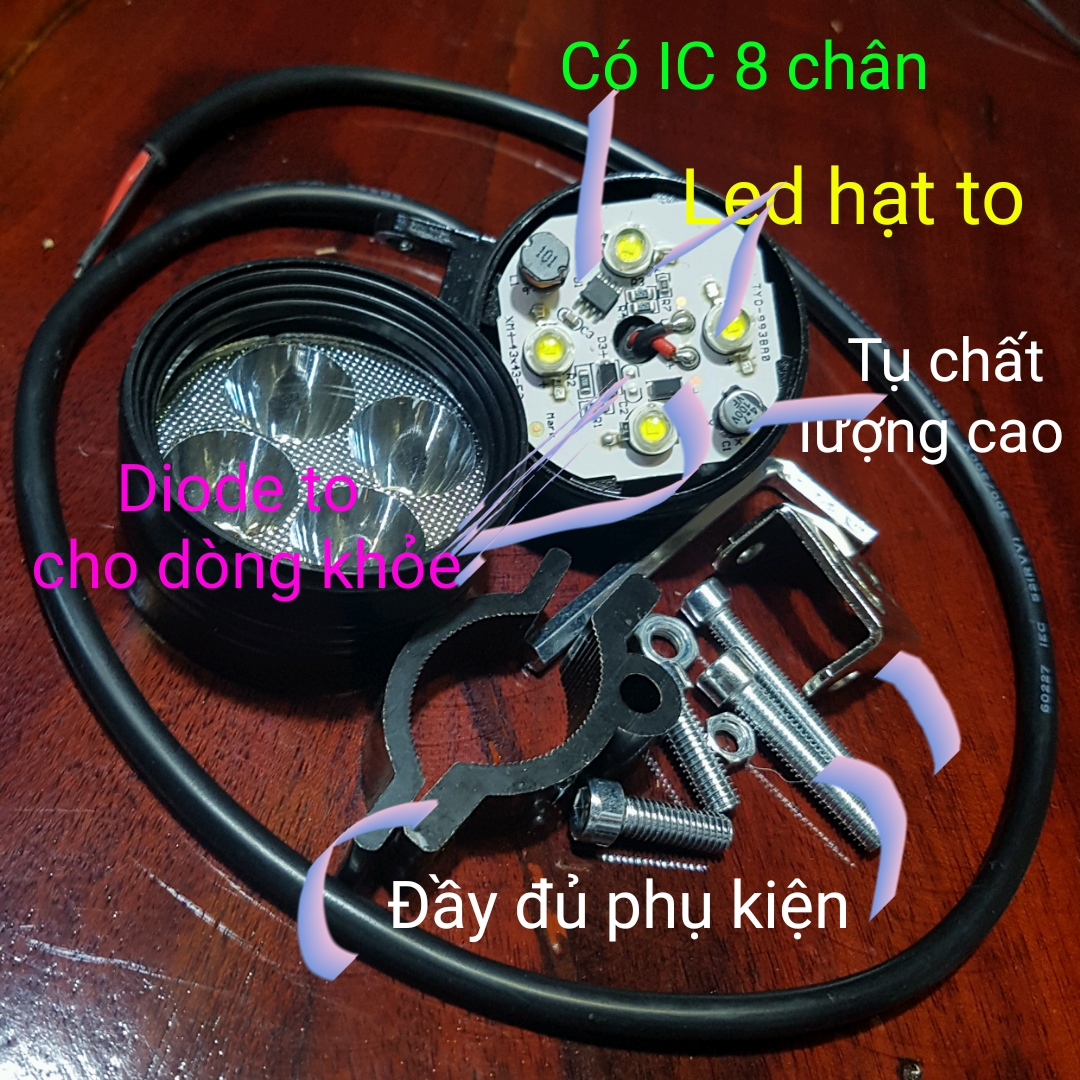 Đèn trợ sáng l4 ngắn 3 chế độ siêu sáng cho xe máy xe điện