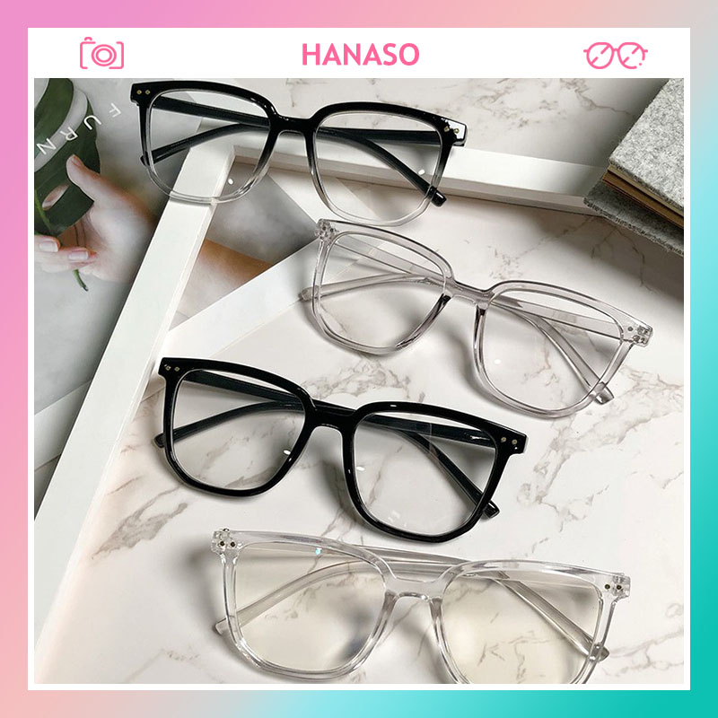 Kính cận thời trang nam nữ gọng vuông, mắt kính không độ chống tia UV phong cách Hàn Quốc đẹp giá rẻ HANASO 072