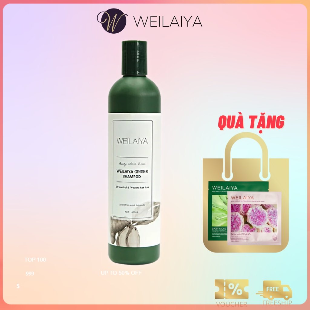 Dầu gội gừng trắng Weilaiya Ginger Shampoo giảm rụng, kích mọc tóc cho tóc nhanh bết 400ml, tặng mặt nạ . Weilaiya_Official Store