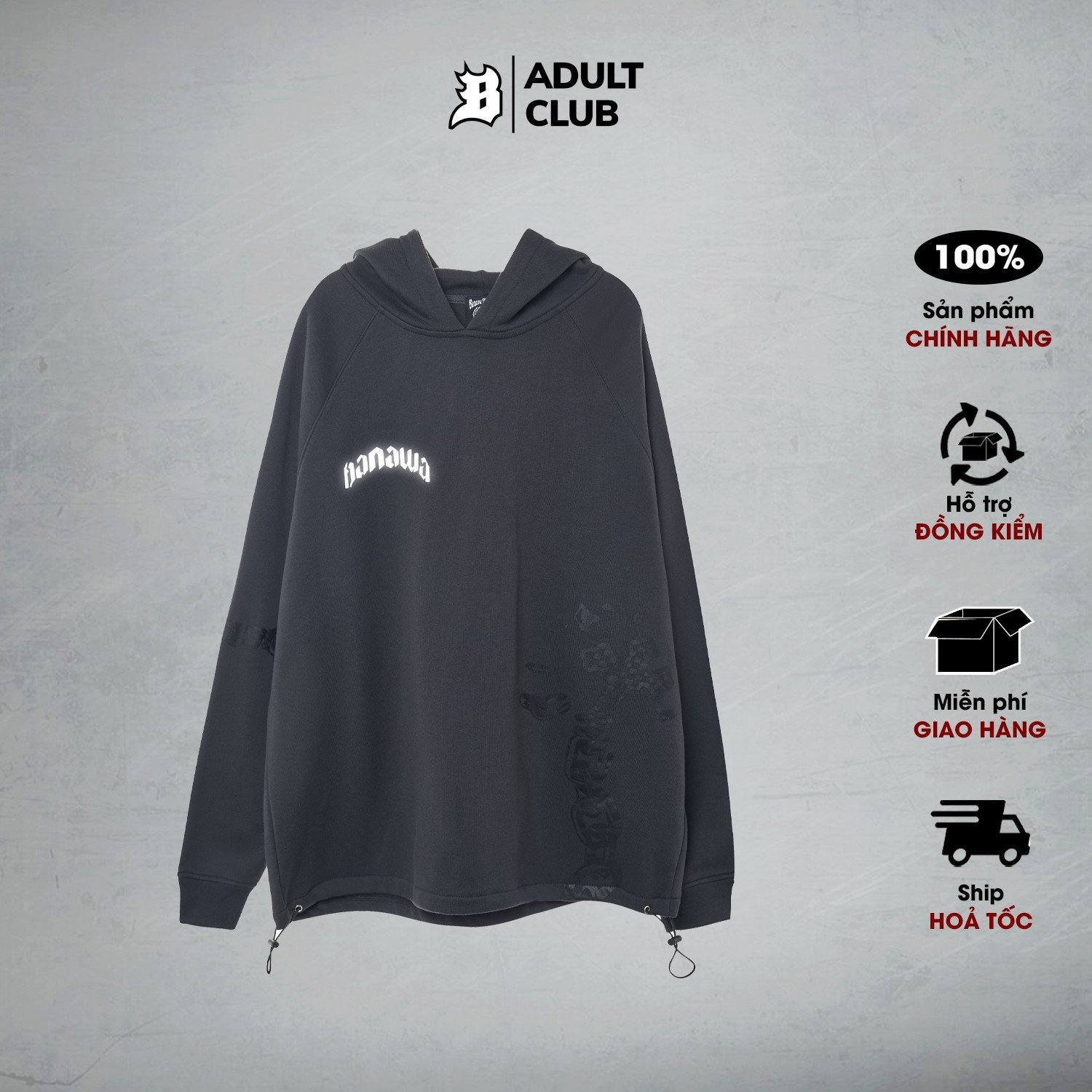 Chain Hoodie - Màu Đen - Áo Hoodie raglan Banawa form rộng nam nữ unisex có nón trùm đầu