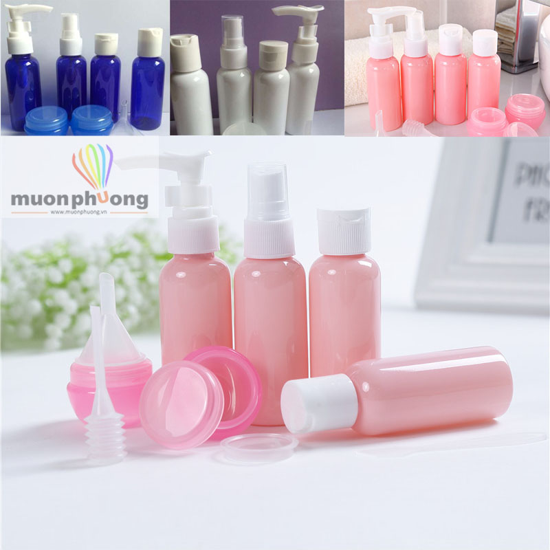 Bộ chai chiết mỹ phẩm nắp nhấn có vòi du lịch 6 món, 7 món - MUÔN PHƯƠNG SHOP
