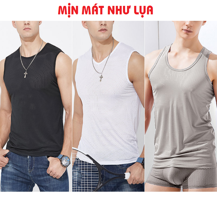 Áo thun Nam sát nách cổ tròn dạng lưới mạnh mẽ, siêu mịn mát - Áo phông Nam Thể thao tập gym, chạy bộ, Áo ba lỗ Nam