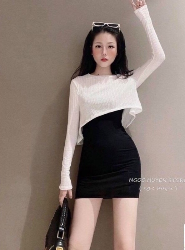 [Free ship cho đơn 199+ kèm quà tặng] Đầm body 2 dây kèm áo form rộng (set 2 món), Cherry shop 10, chất thun gân đũa co giãn tốt, free size dưới 56kg