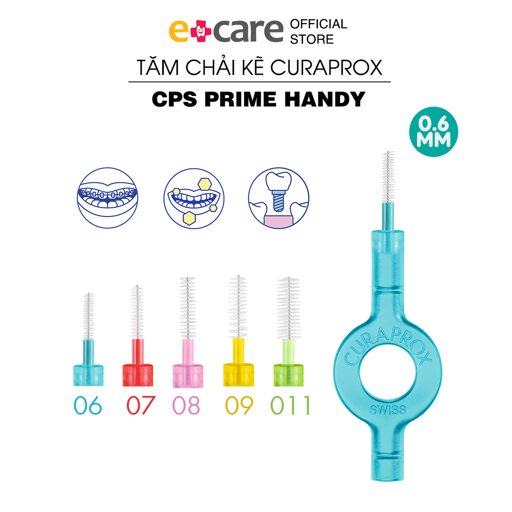 Bộ 5 tăm kẽ răng curaprox cps prime handy 0.6mm màu xanh ngọc
