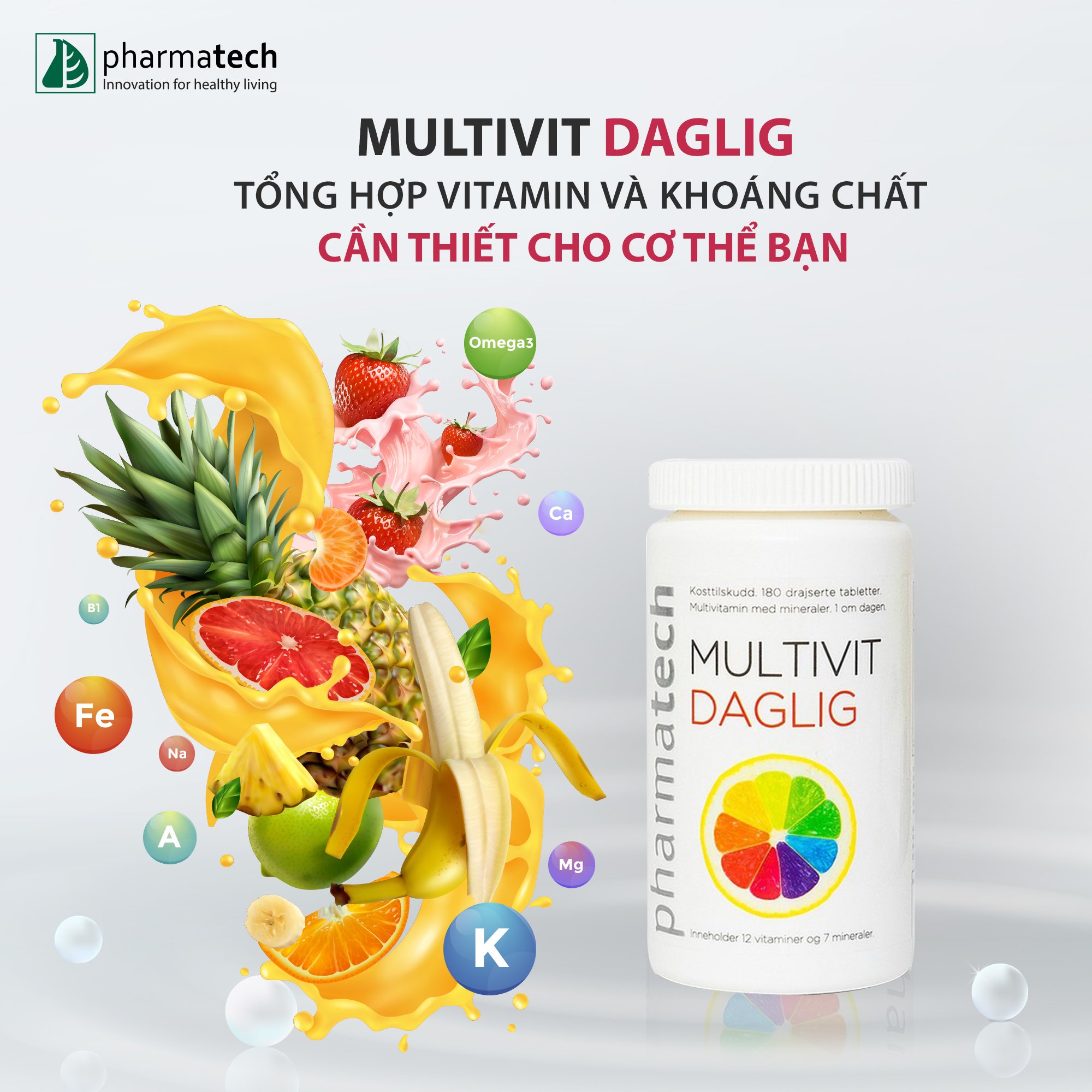Viên uống bổ sung vitamin tổng hợp và khoáng chất Multivit Daglig (180v)  Pharmatech | Lazada.vn
