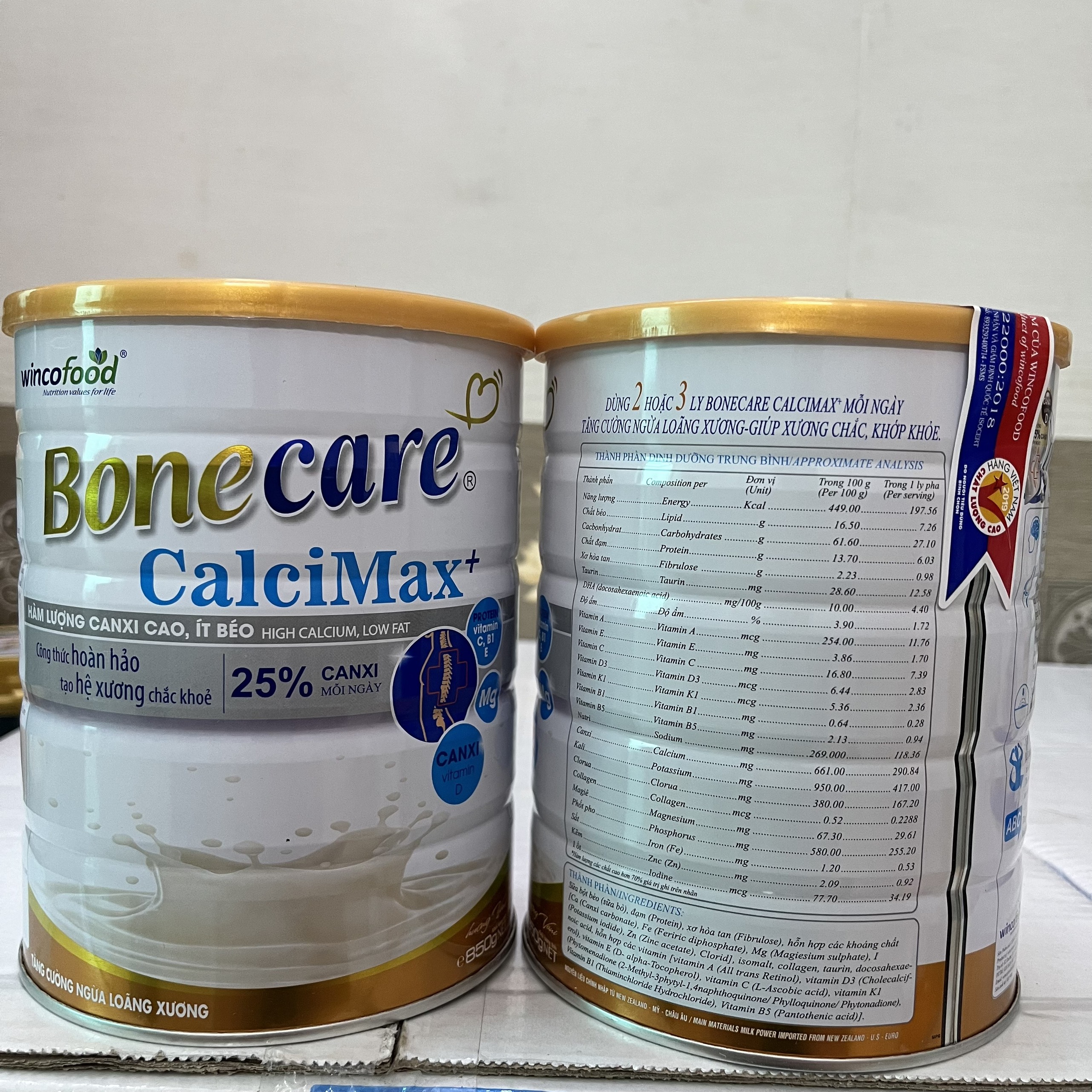 Sữa bột Wincofood Bonecare Calcimax+ 850g dành cho người từ 18 tuổi trở lên bổ sung canxi - Collagen