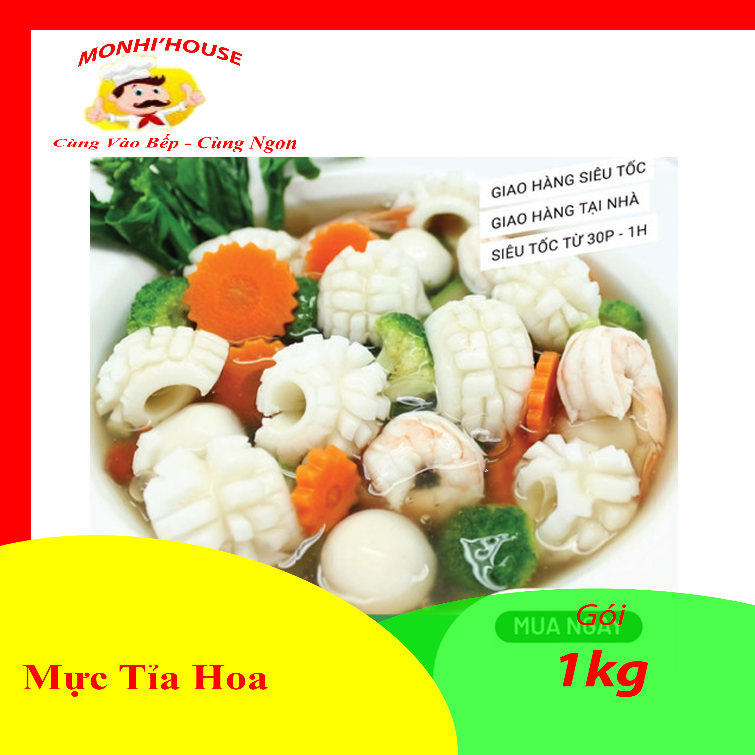 500g Mực tỉa hoa chiên, xào ,...( đ.ông lạnh)
