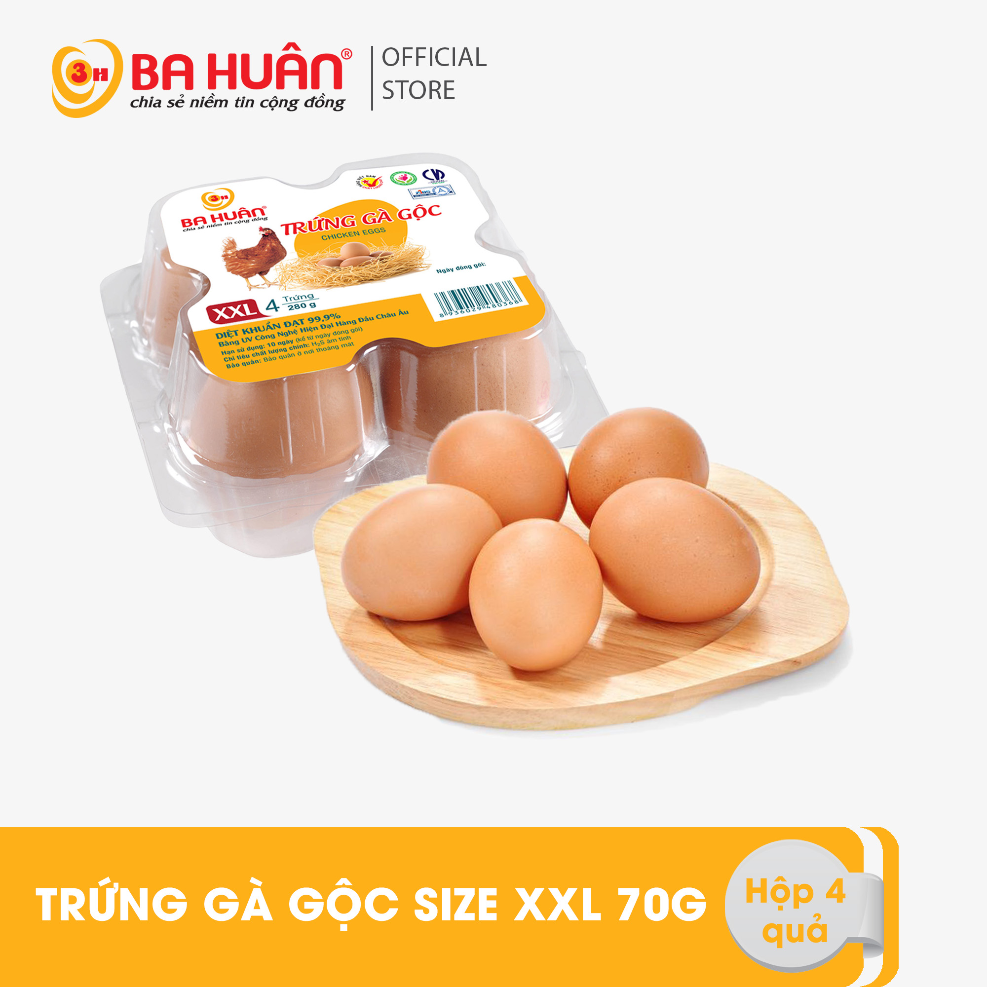 Trứng gà cn-size xxl-hộp 4 quả-ba huân-chỉ giao hàng quận 6, bình tân, tân phú