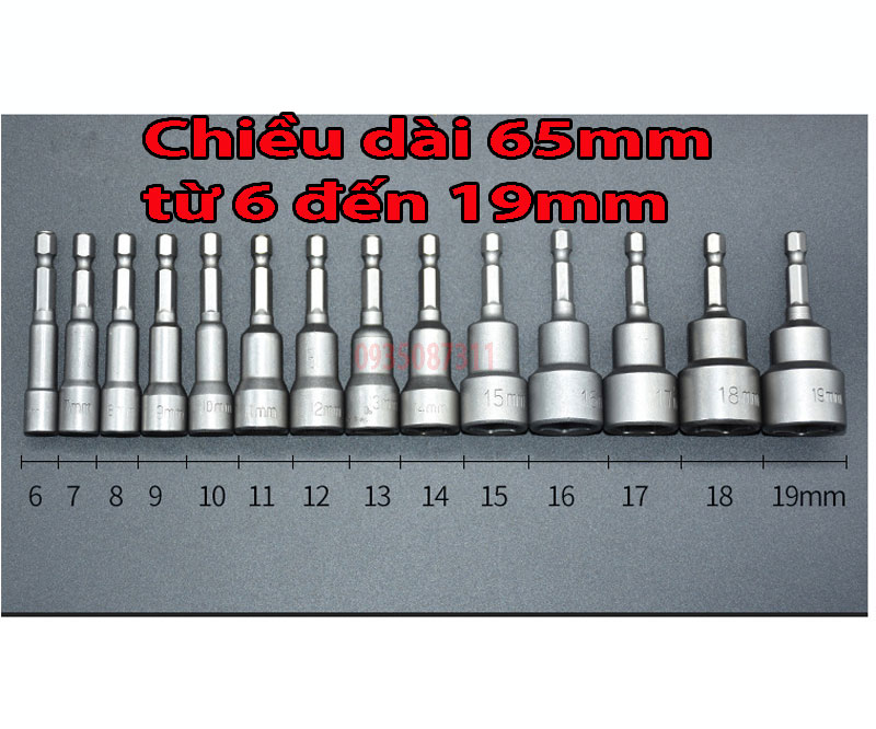 Đầu Chụp Bulong Bắn Vít Lục Giác Có Nam Châm Dài 65mm Các Kích Cỡ 6 - 19mm