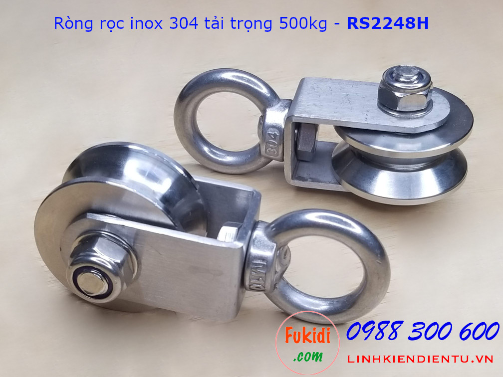 Ròng rọc inox 304 bánh xe bi 22x48mm dài 107mm tải trọng 500kg - RS2248H