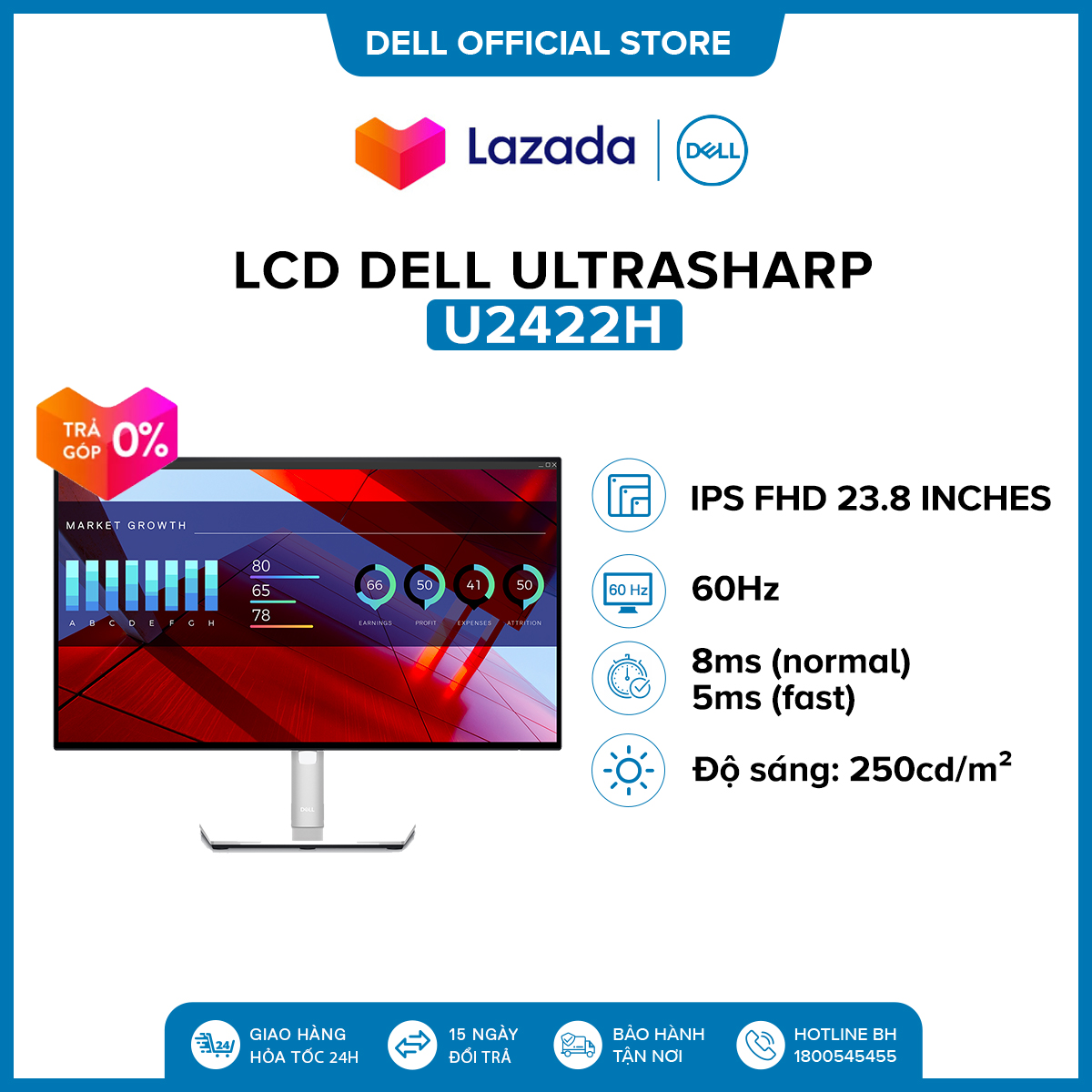 Màn hình máy tính Dell Ultrasharp FHD l U2422H 60Hz 8ms 23.8 inches l