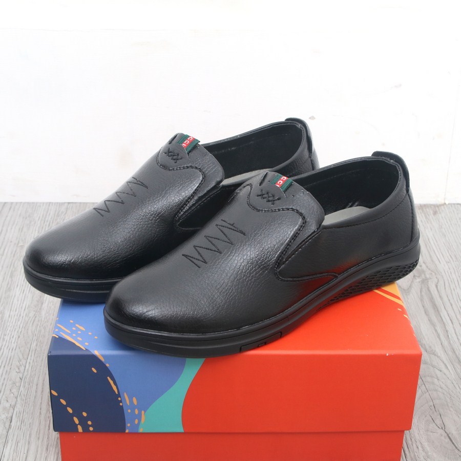 [HCM]Giày lười da bò G730 màu đen có đường chỉ sọc đế cao su - giày lười nam siêu bền