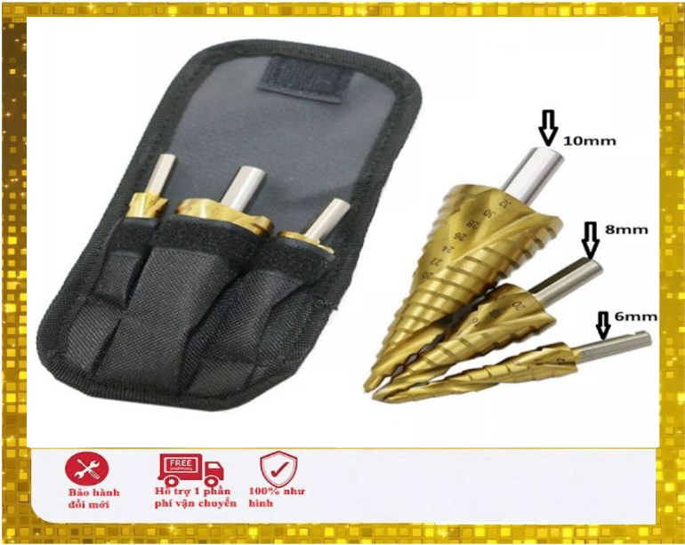 Bộ 3 mũi khoan bước tháp tầng HSS 4-32mm khoan sắt,thép,nhôm đa năng chuôi tròn xoắn
