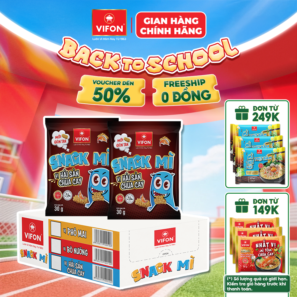 [VÀO LIVE RẺ HƠN, VOUCHER 20%] Set 5 Gói/ Thùng 24 Gói Snack Mì Bò Nướng/ Hải Sản/ Phô Mai VIFON 30g