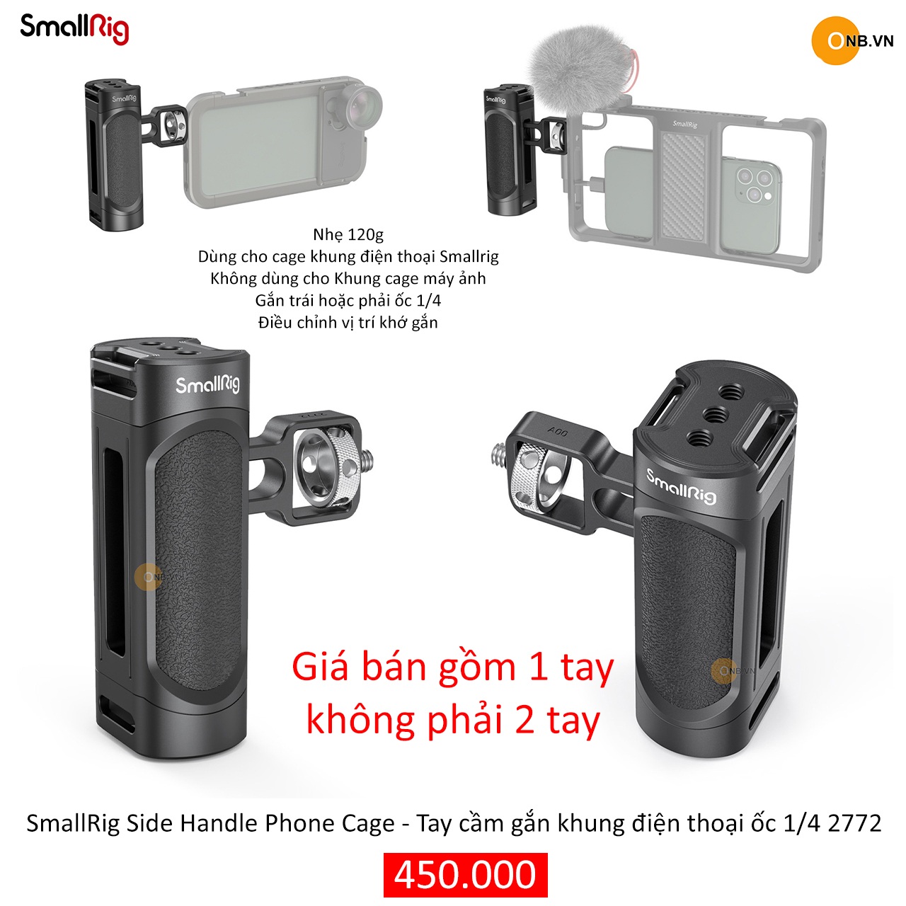 SmallRig Lightweight Side Handle - Tay cầm gắn khung điện thoại Smallrig 2772