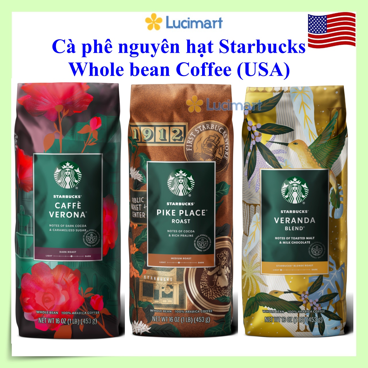 Cà phê Starbucks nguyên hạt 100% Arabica Coffee Whole Bean USA