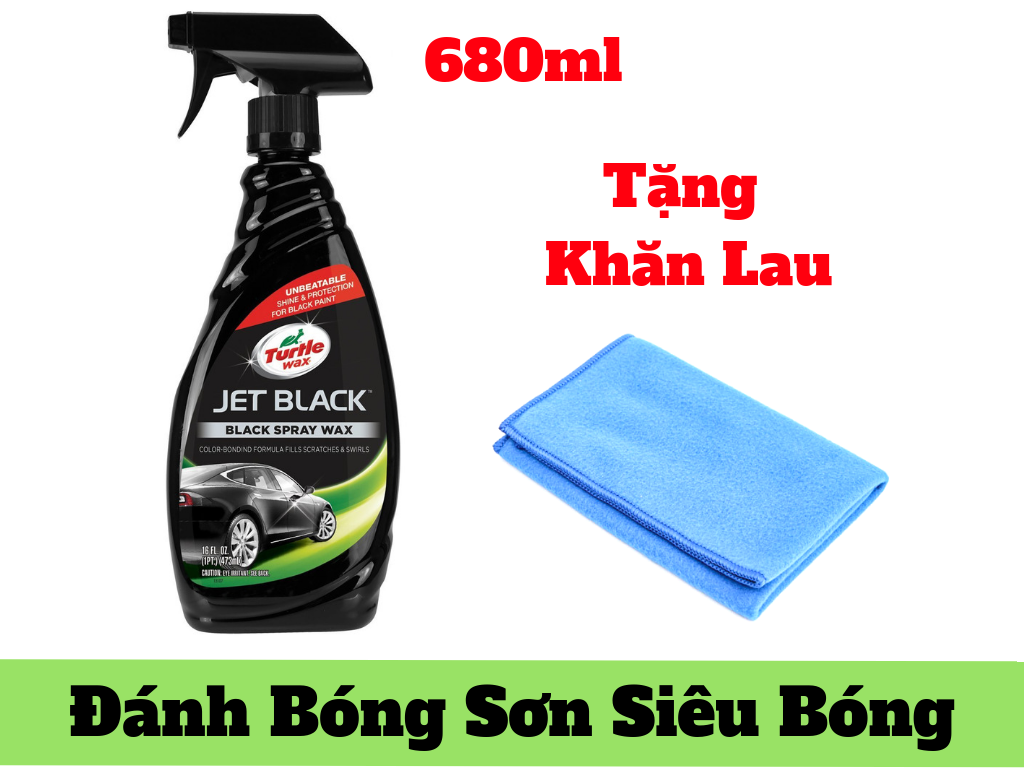 Chai xịt bóng sơn turtle wax jet black 680ml + tặng kèm khăn