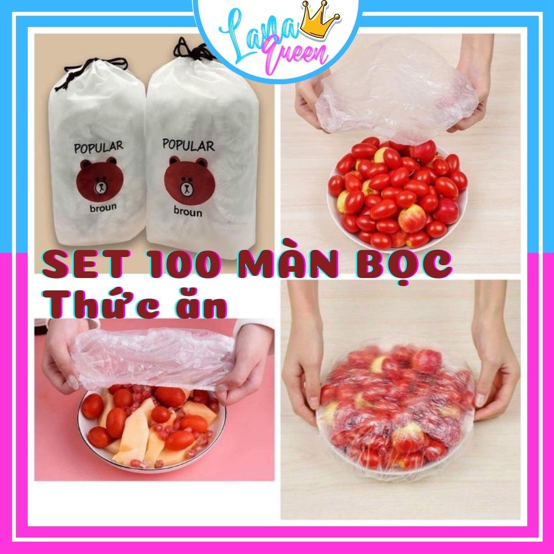 Set 100 Cái Màng Bọc Thực Phẩm Co Giãn Tái Sử Dụng Có Chun Màn Bọc Thực Phẩm Đa Năng Túi Bọc Đồ Ăn - LANA QUEEN