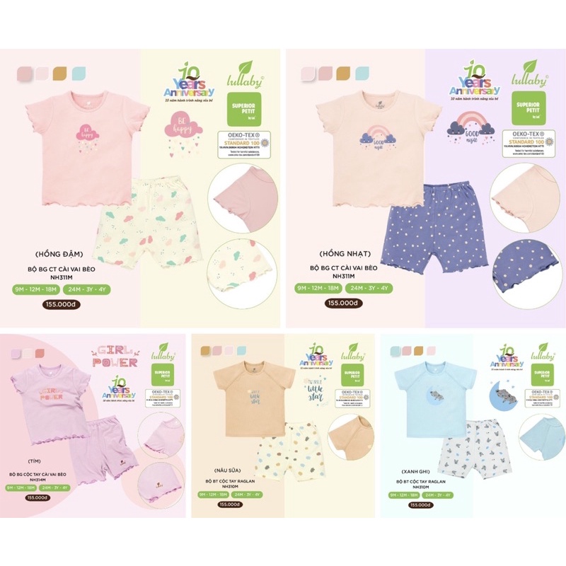 Bộ cộc tay bé trai/bé gái raglan Petit Lullaby