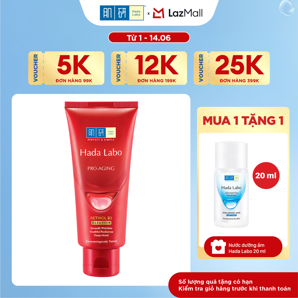 Sữa rửa mặt cải thiện dấu hiệu lão hóa dạng kem Hada Labo Pro-Aging Retinol B3 Cleanser 80g