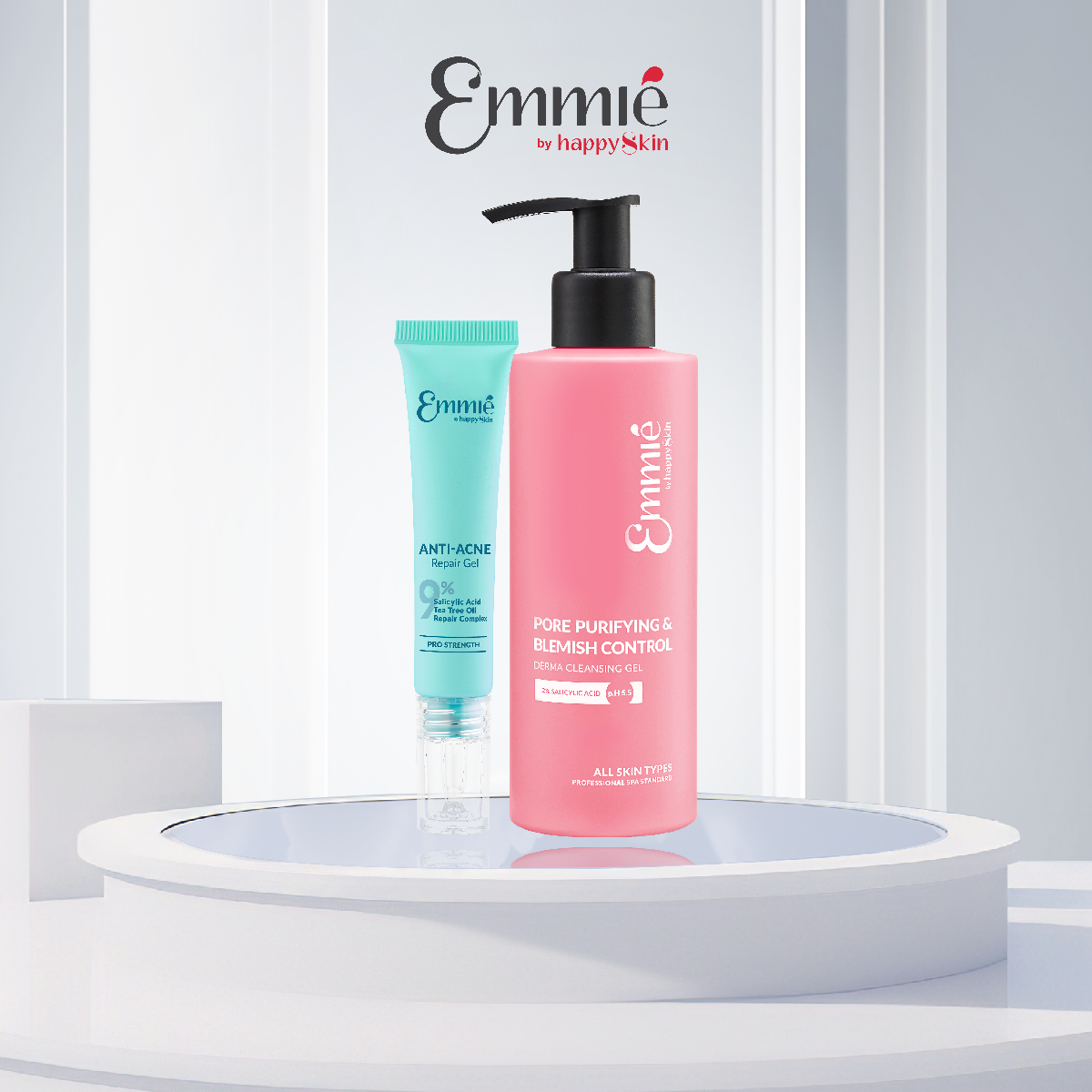 Combo gel rửa mặt và gel giảm mụn cấp tốc 3 tác động emmié by happyskin