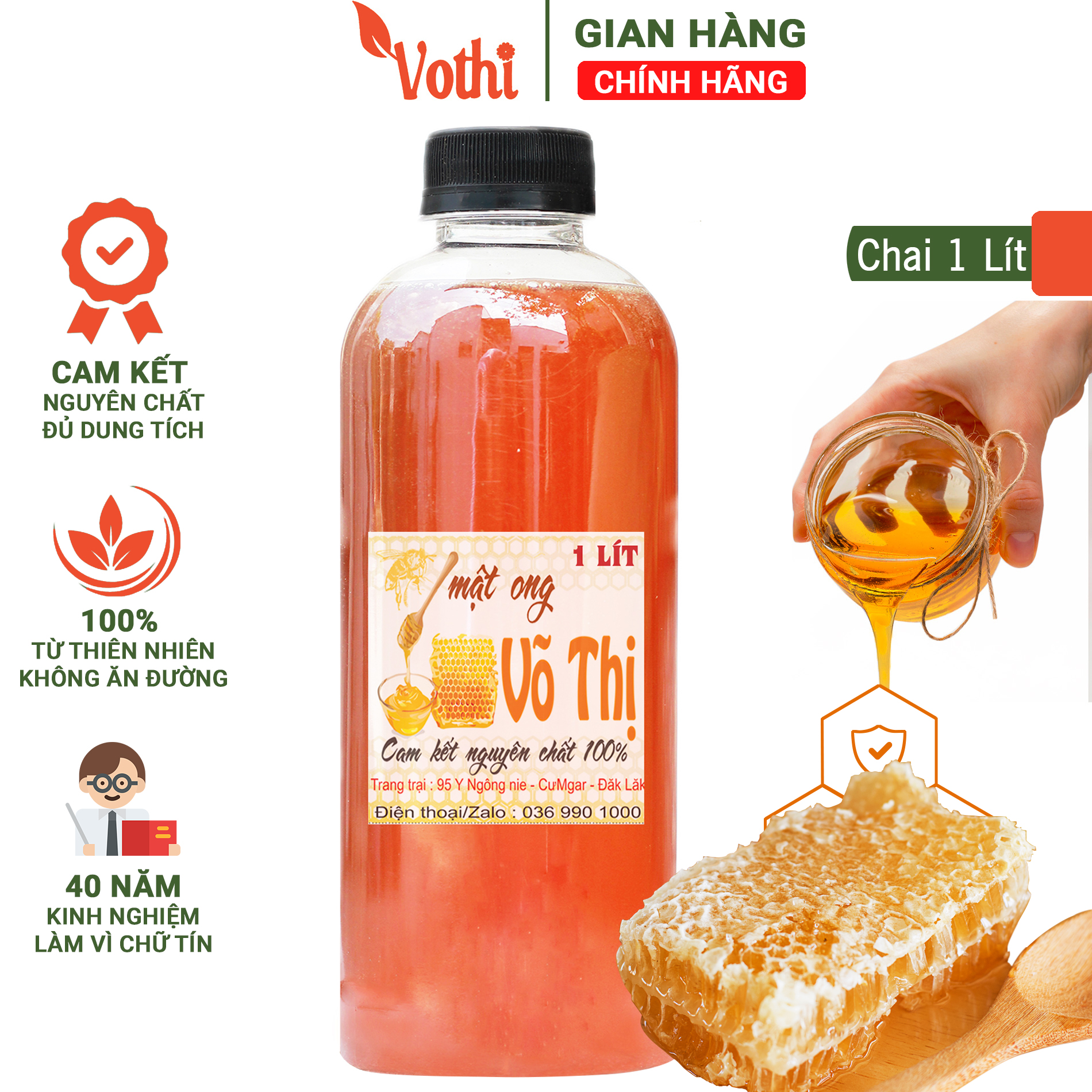 [giá từ Gốc] 1 Lít Mật Ong VoThi Nguyên Chất Rừng Tây Nguyên - Giá tại Trang Trại - Sản phẩm trực tiếp từ người khai thác ong Đăk Lăk - cam kết uy tín - Đạt tiêu chuẩn xuất khẩu - Mật Ong Võ Thị