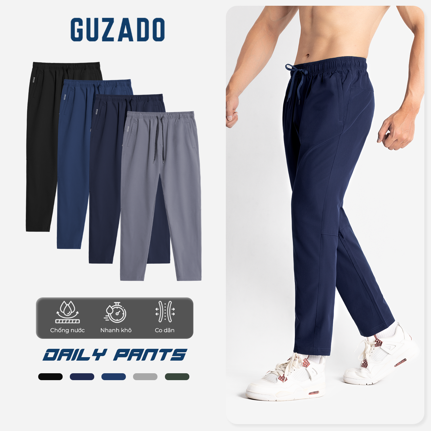 Combo 2 Quần Dài Thể Thao Nam GUZADO Form Ống Suông Chất Vải Gió Cao Cấp Mềm Mại Vải Gió Co Giãn Tốt Dễ Phối Đồ GDC01