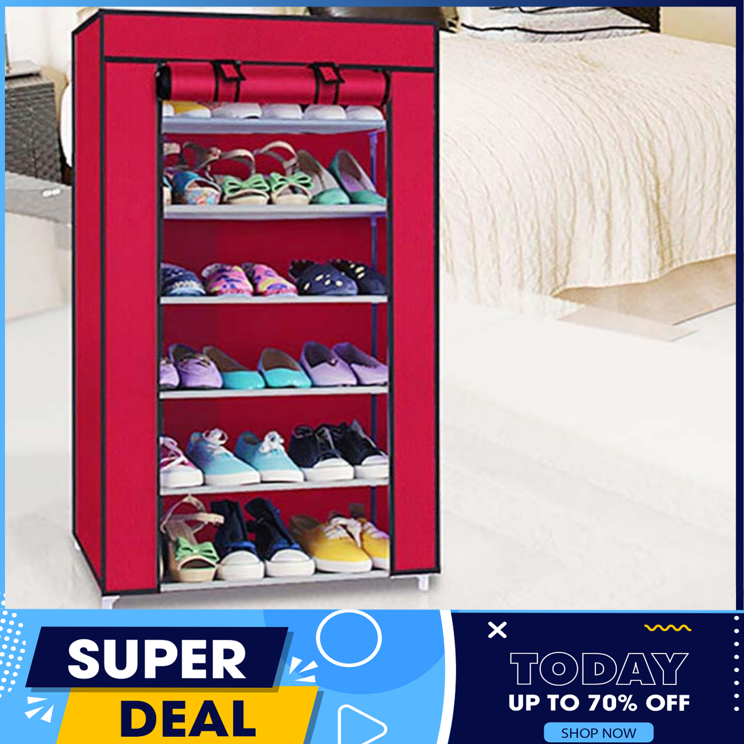 Tủ giày, Kệ giày dép, Tủ Vải Đựng Giày Dép 7 Tầng 6 Ngăn-Tủ Vải Đựng Giày Dép 6 Ngăn-Kệ Để Giày Dép 7 Tầng 6 Ngăn Bọc Vải Cao Cấp Siêu Tiện Dụng