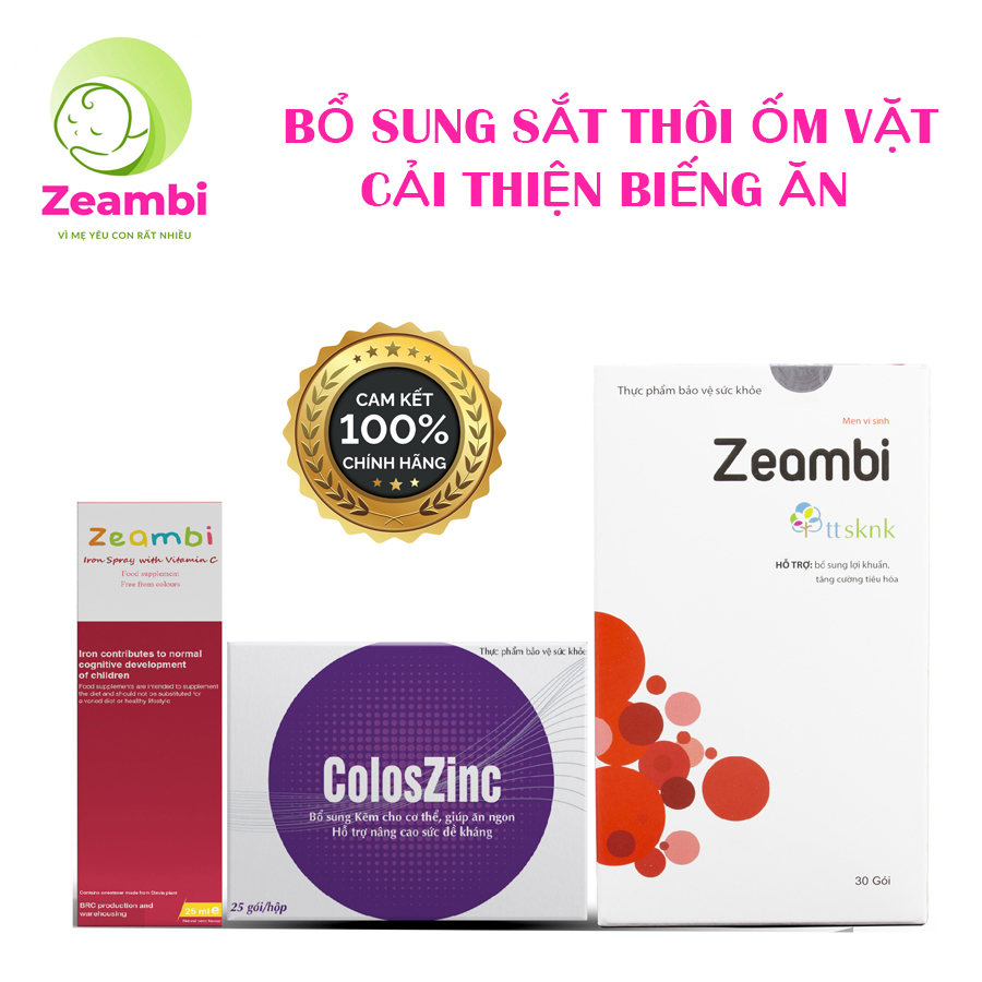 Bổ sung Sắt Zeambi Men vi sinh bao kép Zeambi Kẽm ColosZinc cho bé thôi ốm vặt cải thiện biếng ăn